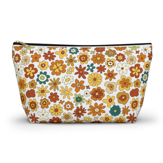 Floral, Travel, Cosmetic, Pencil Case Accessory Pouch w T-bottom
