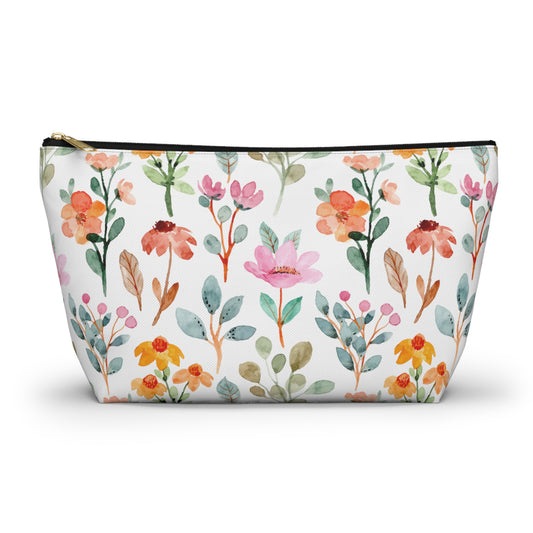Floral Travel, Cosmetic, Pencil Case Accessory Pouch w T-bottom